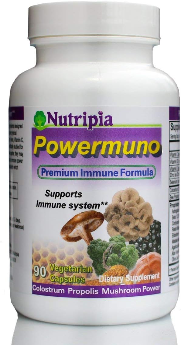 Powermuno Premium Immune Booster - 90 Vegi Caps with Elderberry, Propolis, Colostrum & Mushroom Extracts