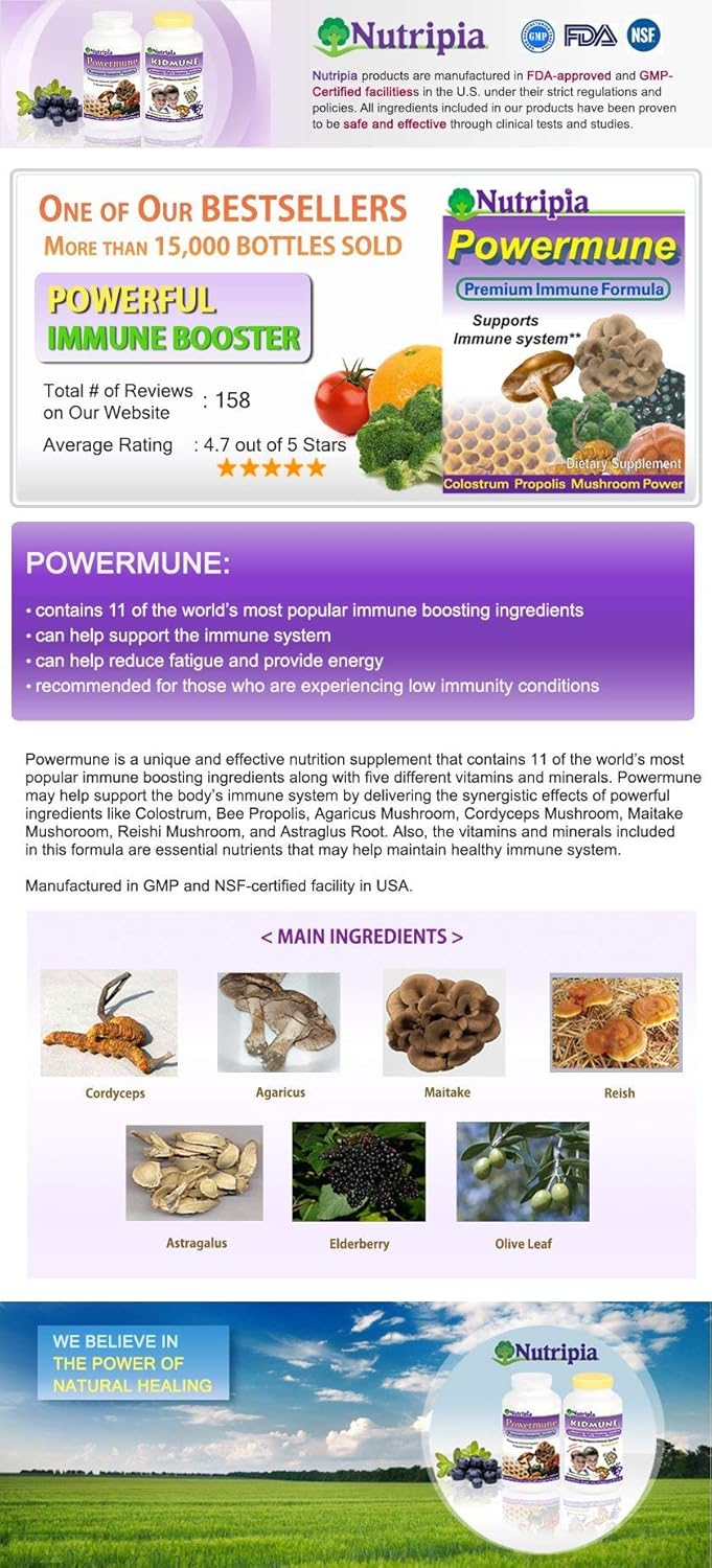 Powermuno Premium Immune Booster - 90 Vegi Caps with Elderberry, Propolis, Colostrum & Mushroom Extracts