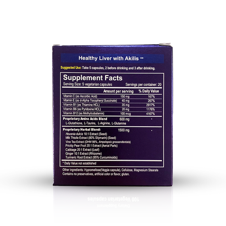 Akilis Alcohol Killer Liver Saver Antioxidant - 100 Vegi Capsules